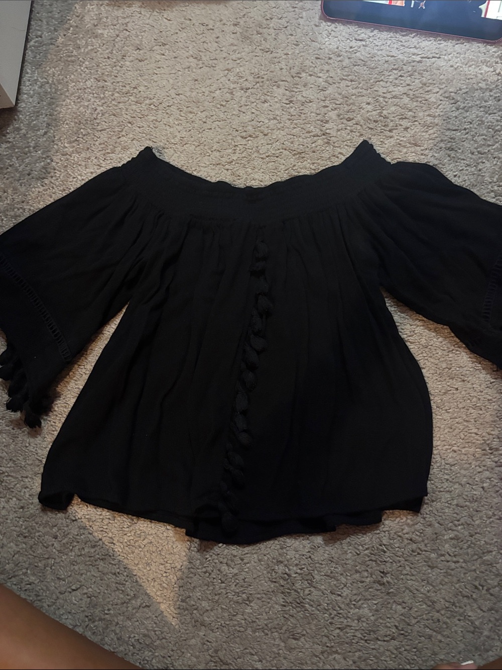 Off-Shoulder Black Women's Boho Top